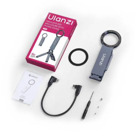Ulanzi MA58 - magnetyczny mini statyw / uchwyt do smartfona z obudową na dysk SSD N.2 NVMe - zawartość zestawu
